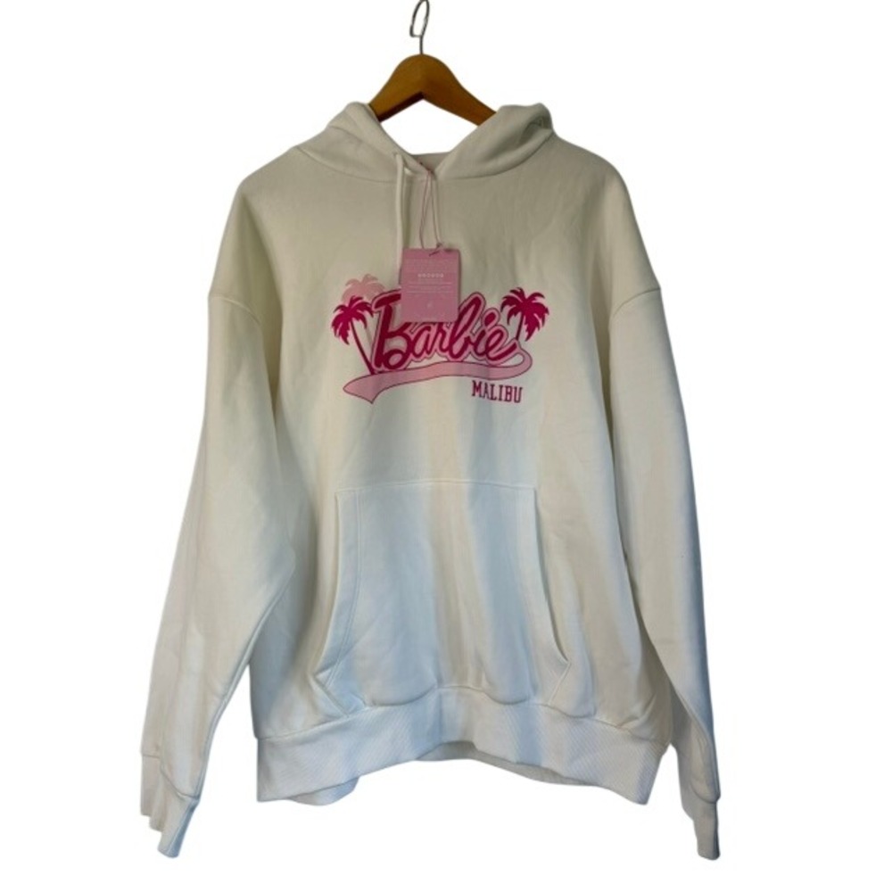 NWT Skinnydip London x Barbie Malibu Hoodie Cream Pink Graphic Sweatshirt Large